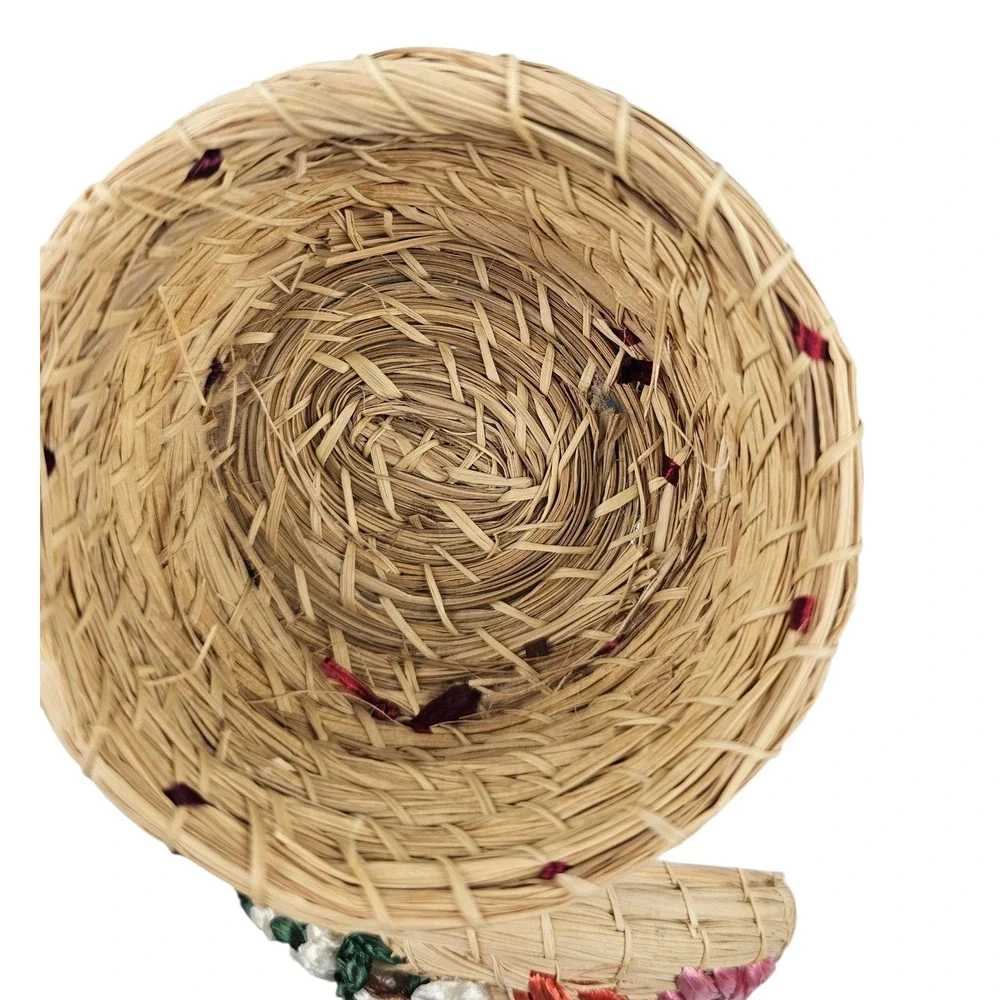 Woven Straw Basket with‎ Colorful Raffia Flowers Trinket Jewelry Box